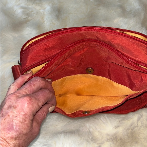 Baggallini Orange Canvas Crossbody/Shoulder Bag Silver Accents - Picture 6 of 11